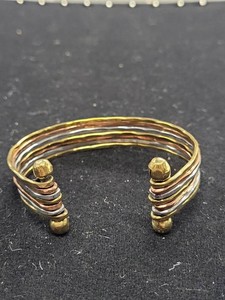 Multi Metal Hammered 7 Line Cuff Bracelet Gold Silver Copper Tone