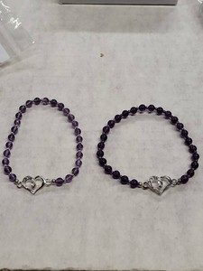 Sterling Heart Amethyst Bead Bracelets Purple Magnetic Bracelet Lot