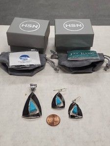 Jay King Mine Finds Sterling Silver Turquoise Pendant Earring Set