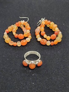 Jay King DTR Sterling Silver Carnelian Ring & Earrings Jewelry Set
