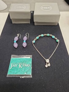 HSN Sterling Silver Gemstone Bracelet & Bead Earrings Jewelry Lot