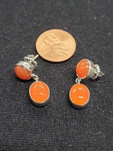 Jay King Mine Finds Orange Cabochon Sterling Drop Earrings w Pouch