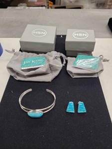 Jay King Sterling Turquoise Cuff Bracelet & Inlay Stud Earrings Set
