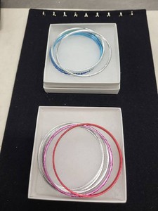 Set of 10 Colorful Fashion Bangle Bracelets Silver Blue Pink Red