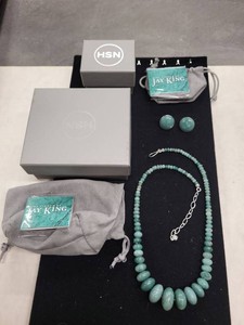 Jay King Mine Finds Green Stone Necklace & Earring Set HSN Boxed