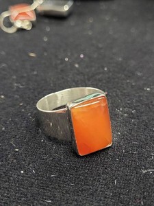 DF 925 Sterling Silver Carnelian Rectangular Modernist Ring Size 10