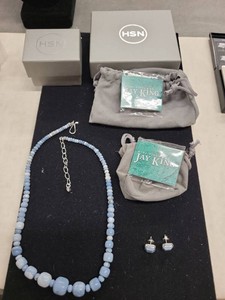 Jay King Blue Stone Necklace & Matching Stud Earrings Set w Boxes