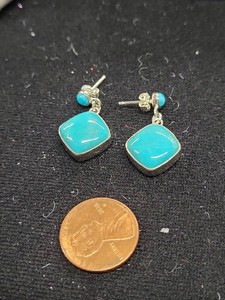 Sterling Silver 925 Turquoise-Style Dangle Stud Earrings Pair