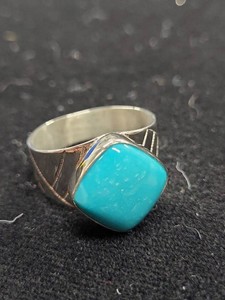 DK Sterling Silver Turquoise Colored Cabochon Ring Size 9 Approx