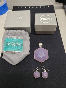 Jay King Sterling Silver Lavender Stone Pendant & Earrings Set