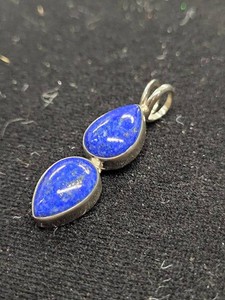 Sterling Silver Lapis Lazuli Double Drop Pendant 5.52g Bezel Set