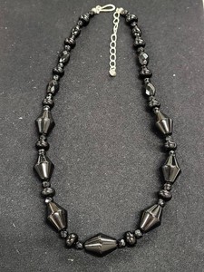 Black Faceted Bead Statement Necklace Adjustable Silver Tone Clasp