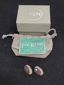 Jay King Sterling Silver Purple Stone Oval Stud Earrings w Box