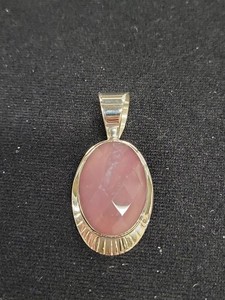 Sterling Silver Pink Rose Quartz Oval Pendant Checkerboard Cut