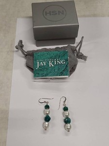 Jay King Mine Finds Turquoise Pearl Dangle Earrings w Box Pouch
