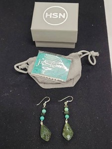 Jay King HSN Green Stone & Turquoise Bead Dangle Earrings Boxed