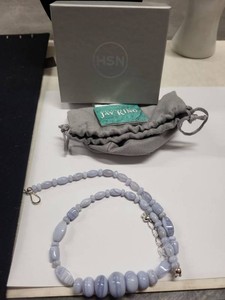 Jay King Blue Lace Agate Beaded Necklace Sterling Clasp HSN Box