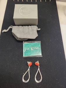 Jay King Mine Finds Sterling Silver Red Coral Teardrop Dangle Earrings
