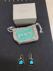Jay King Mine Finds Geometric Dangle Earrings Turquoise Black Inlay