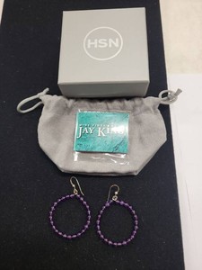 Jay King Mine Finds Amethyst Beaded Hoop Earrings HSN Pouch Box