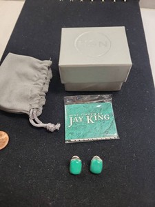 Jay King Mine Finds Sterling Silver Green Stone Omega Back Stud Earrings