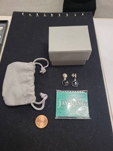 Sterling Silver Black Faceted Drop Earrings w Jay King Box Pouch