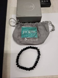 Jay King Mine Finds Black Faceted Bead Stretch Bracelet HSN Pouch