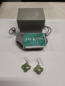 Jay King Mine Finds Sterling Silver Green Stone Clover Drop Earrings