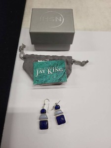Jay King Mine Finds Lapis Shell Geometric Dangle Earrings w Box
