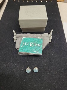Jay King Sterling Silver Blue Gemstone Cabochon Stud Earrings
