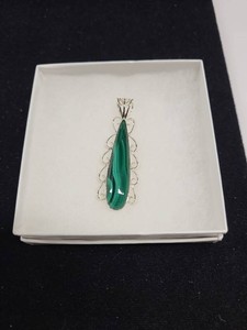 DK Mexico 925 Sterling Silver Malachite Scrollwork Pendant Large