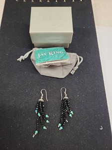 Jay King Mine Finds Black Bead Turquoise Dangle Earrings w Box