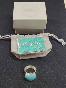 Jay King DTR 925 Sterling Silver Heart Blue Stone Ring Size 10.5