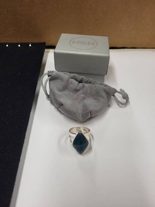 Sterling Silver Blue Stone Statement Ring Marquise Cabochon Size 9