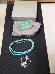 Jay King Turquoise Bead Necklace Sterling Heart Dragonfly Pendant