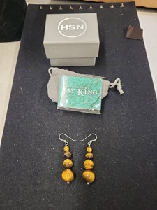 Jay King Tigers Eye Beaded Dangle Earrings Sterling Silver Hooks