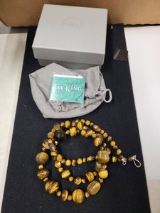 Jay King Tiger Eye Beaded Necklace Bracelet Set Sterling Clasp