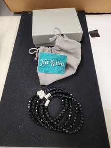Jay King Black Faceted Bead Stretch Bracelet Set Silver Tone Accents