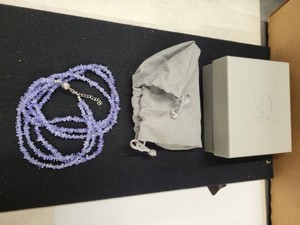 Triple Strand Lavender Stone Chip Bead Necklace Magnetic Clasp Boxed