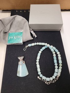 Jay King DTR Amazonite Bead Necklace Sterling Pendant Set 925