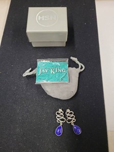 Jay King Sterling Silver Lapis Lazuli Dangle Stud Earrings Pair