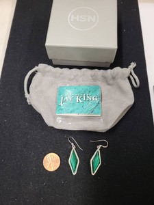 Jay King Sterling Silver Malachite Diamond Drop Dangle Earrings
