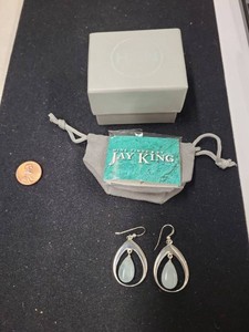 Sterling Silver Teardrop Dangle Earrings Pale Blue Stone Pair