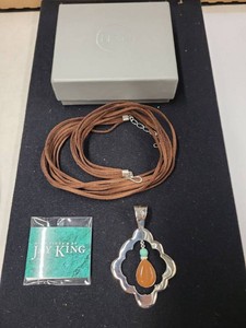 Jay King Sterling Silver Pendant Necklace Brown Suede Multi Strand