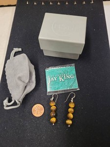 Jay King Tiger Eye Bead Dangle Earrings Sterling Silver Pair