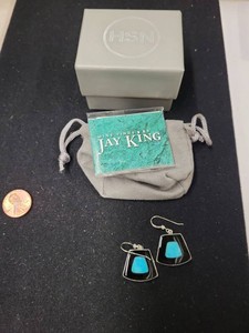 Jay King Sterling Silver Black Onyx Turquoise Dangle Earrings