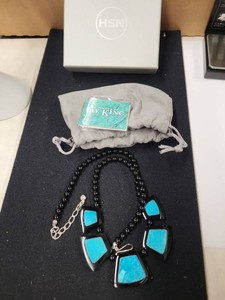 Jay King DTR Turquoise Inlay Black Bead Statement Necklace HSN