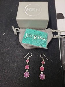 Jay King Sterling Silver Pink Gemstone 3-Stone Drop Earrings