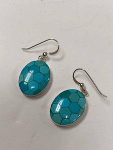 Jay King Sterling Silver Turquoise Inlay Oval Dangle Earrings w Box