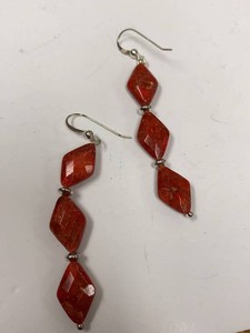 Jay King Sterling Silver Orange Coral Dangle Earrings w Original Box